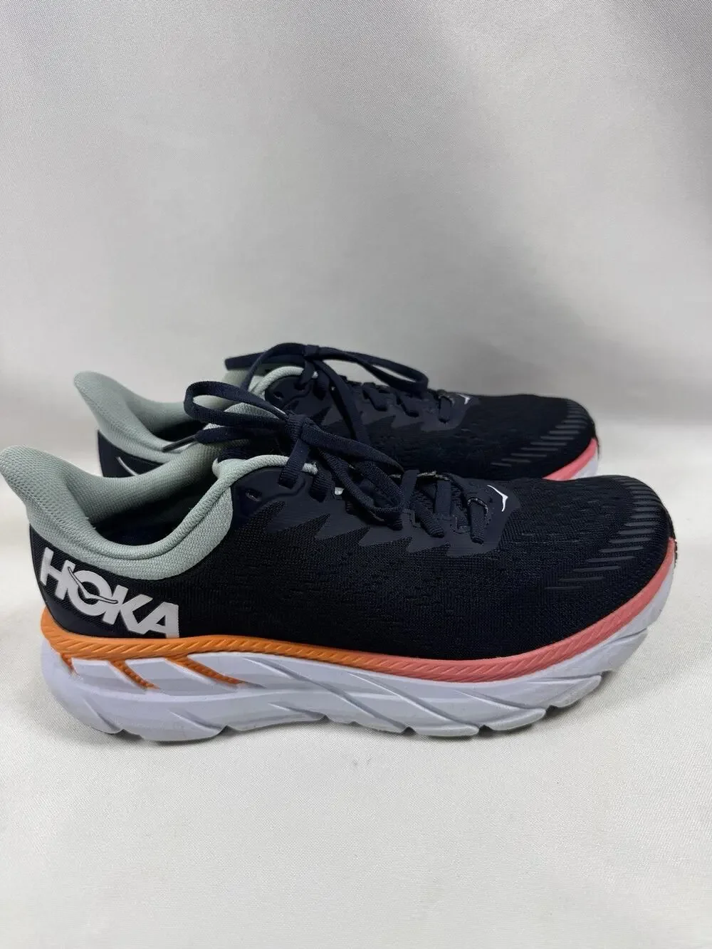 HOKA Clifton 7 Wide Women’s Running Shoes Navy Orange US 9D EU 41⅓
